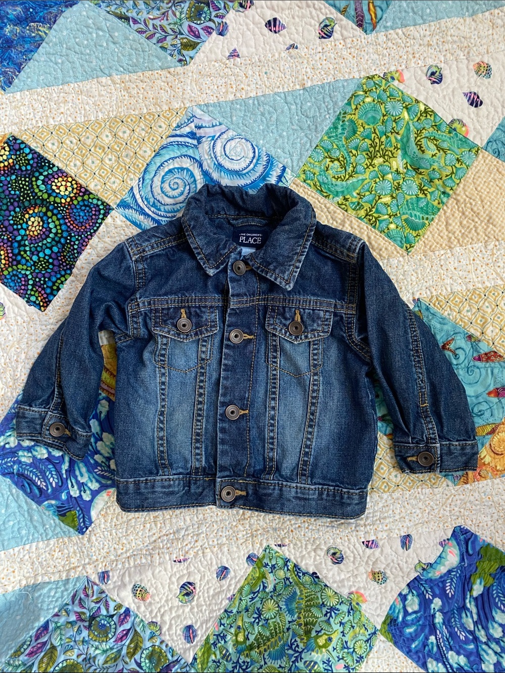 The Children's Place Dark Blue Denim Jean Jacket - Blue - S 12-18 Months